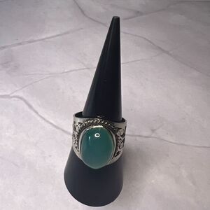 Green Agate & Sterling Silver Statement Ring Sz 8.5